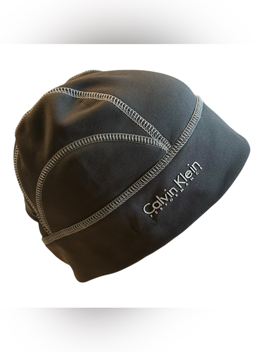 Calvin Klein Performance Beanie Hat Skullcap Unisex Gray Ponytail Hole Spandex